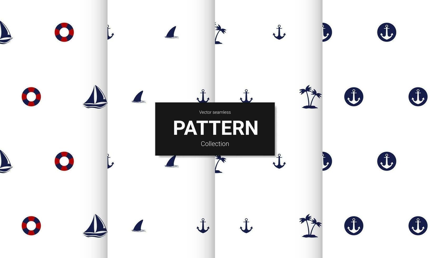 Set of  blue seamless patterns. Vector seamless nautical textures
