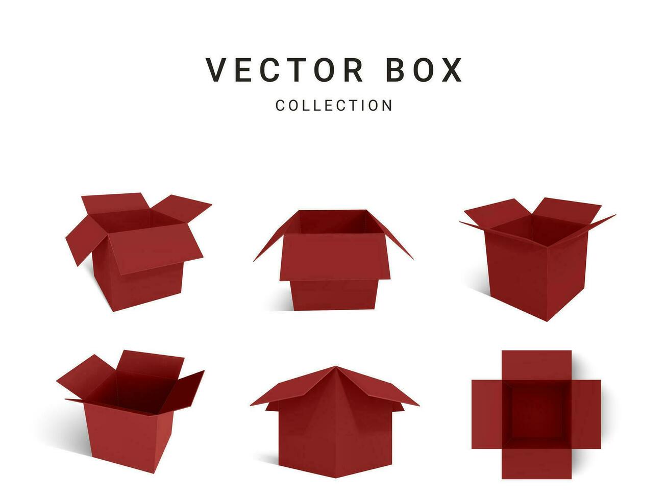 Set of realistic cardboard red delivery boxes with shadow isolated on white background. Vector illustration