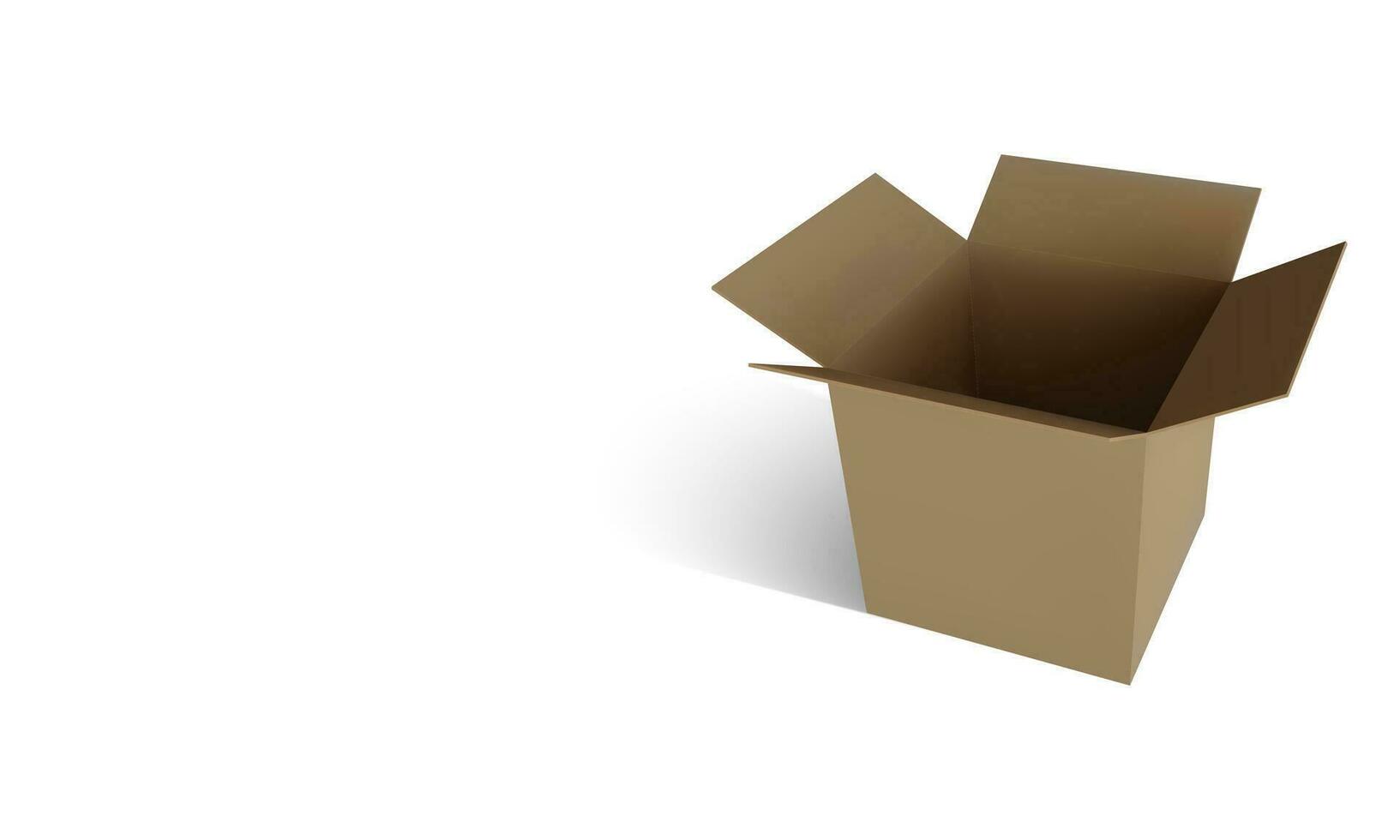 Realistic cardboard brown delivery box with shadow isolated on white background. Open box. Vector illustration