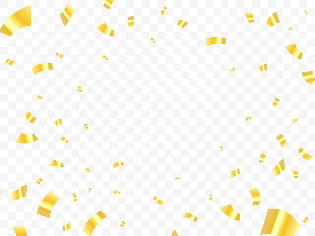 Falling shiny golden confetti isolated on transparent background. Bright festive tinsel of gold color vector