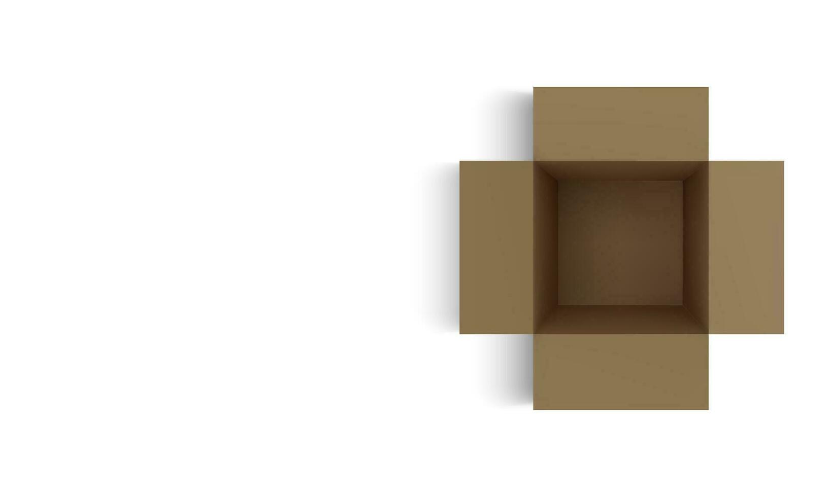 Realistic cardboard brown delivery box with shadow isolated on white background. Top view. Vector illustration