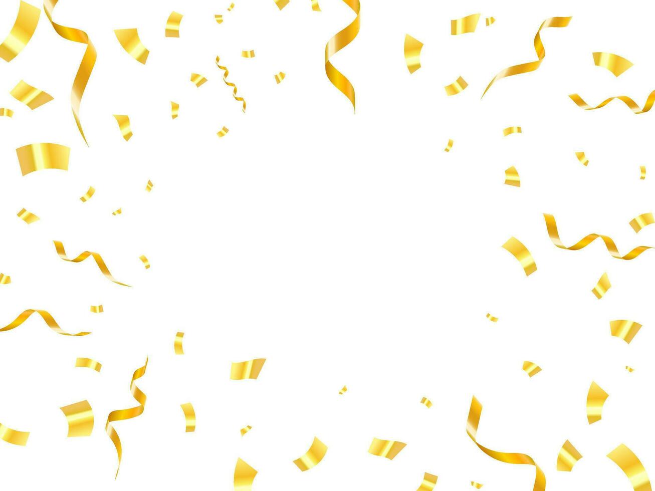 Falling shiny golden confetti isolated on transparent background. Bright festive tinsel of gold color vector