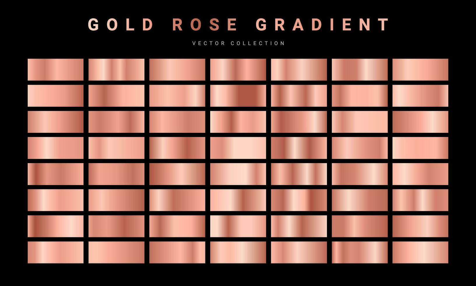 Set of gold rose foil texture. Collection of pink postel gradients isolated on black background. Vector illustration