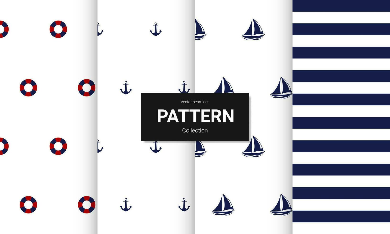 Set of blue seamless patterns. Vector seamless nautical textures.