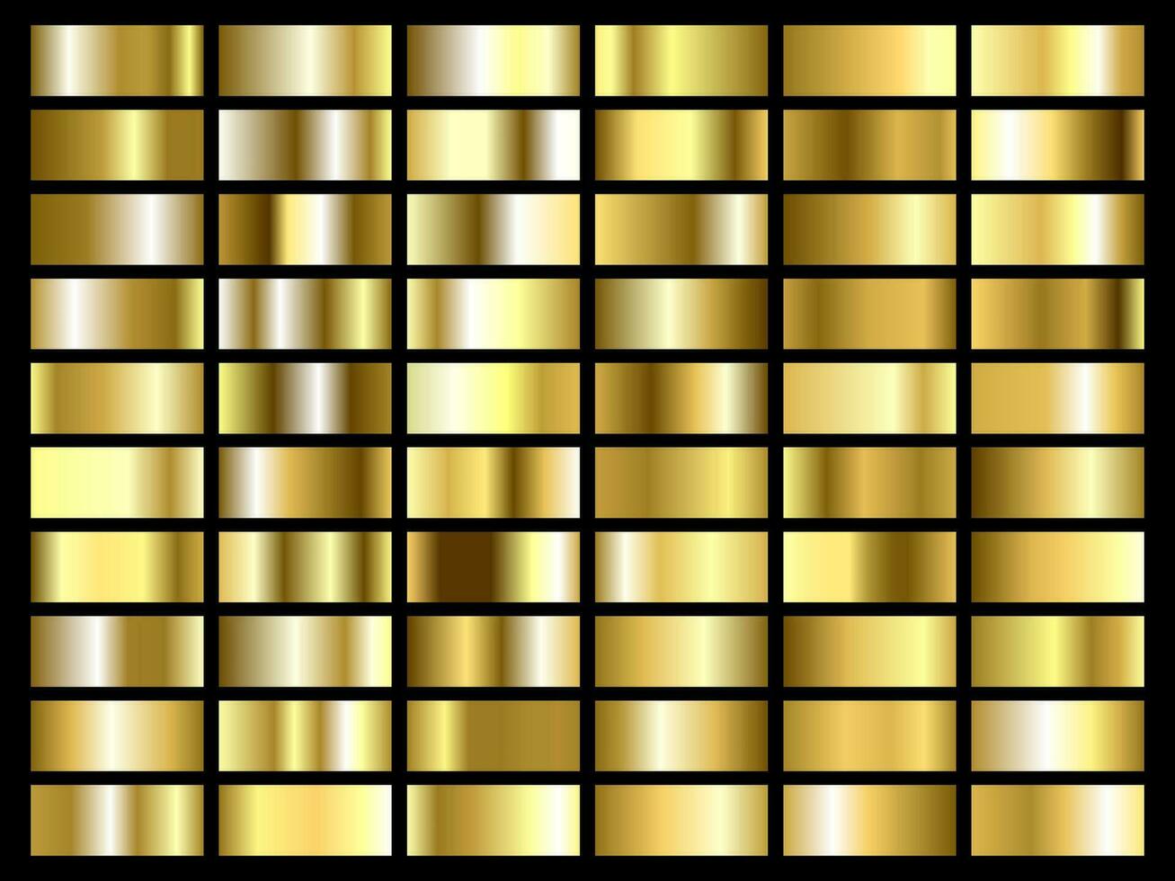 Set of gold foil texture background. Golden, copper, brass and metal gradient template. Vector illustration