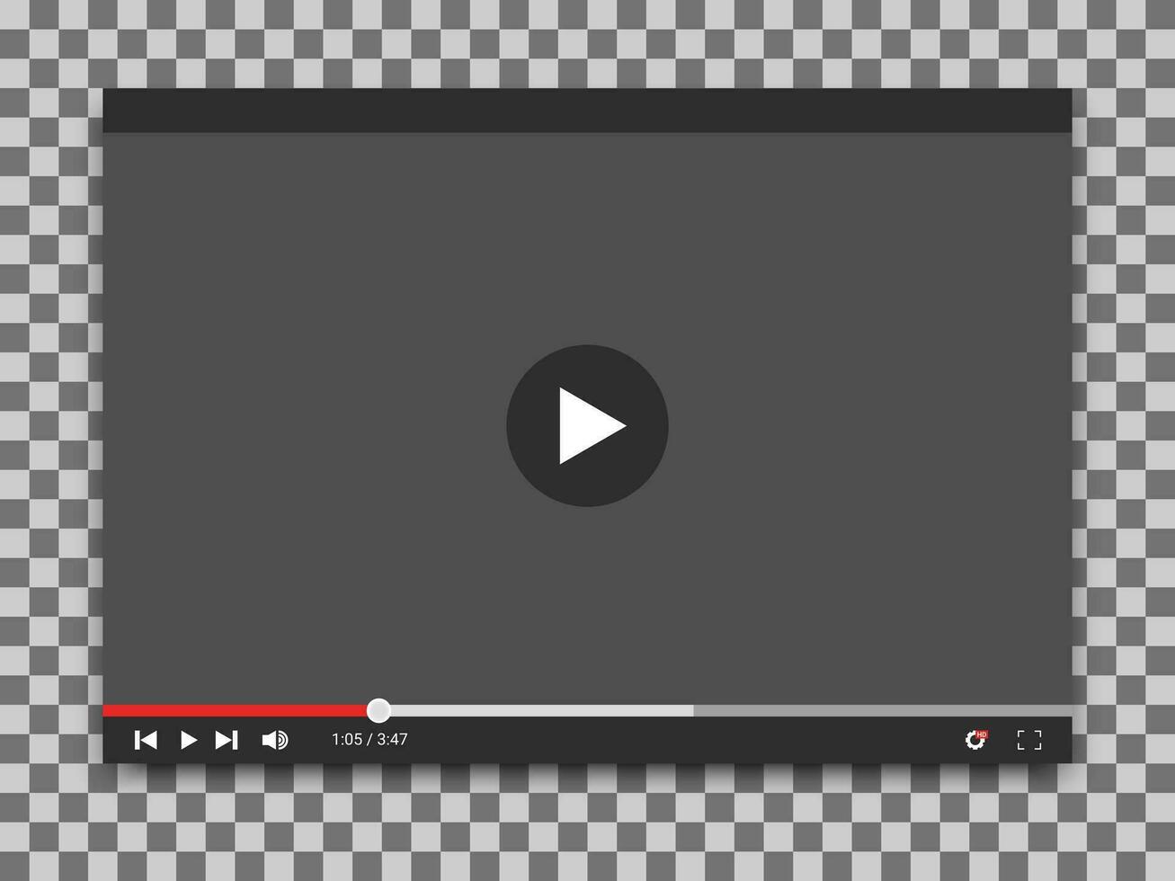 Video player template for web or mobile apps. Vector interface of video