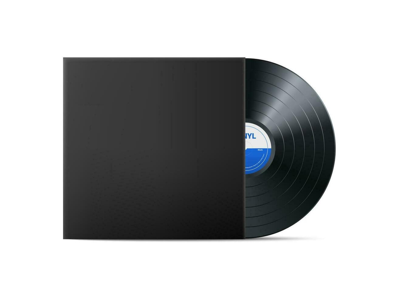 Black Vinyl Music Record. Realistic vintage gramophone disc with cover mockup. Retro design. Vector illustration