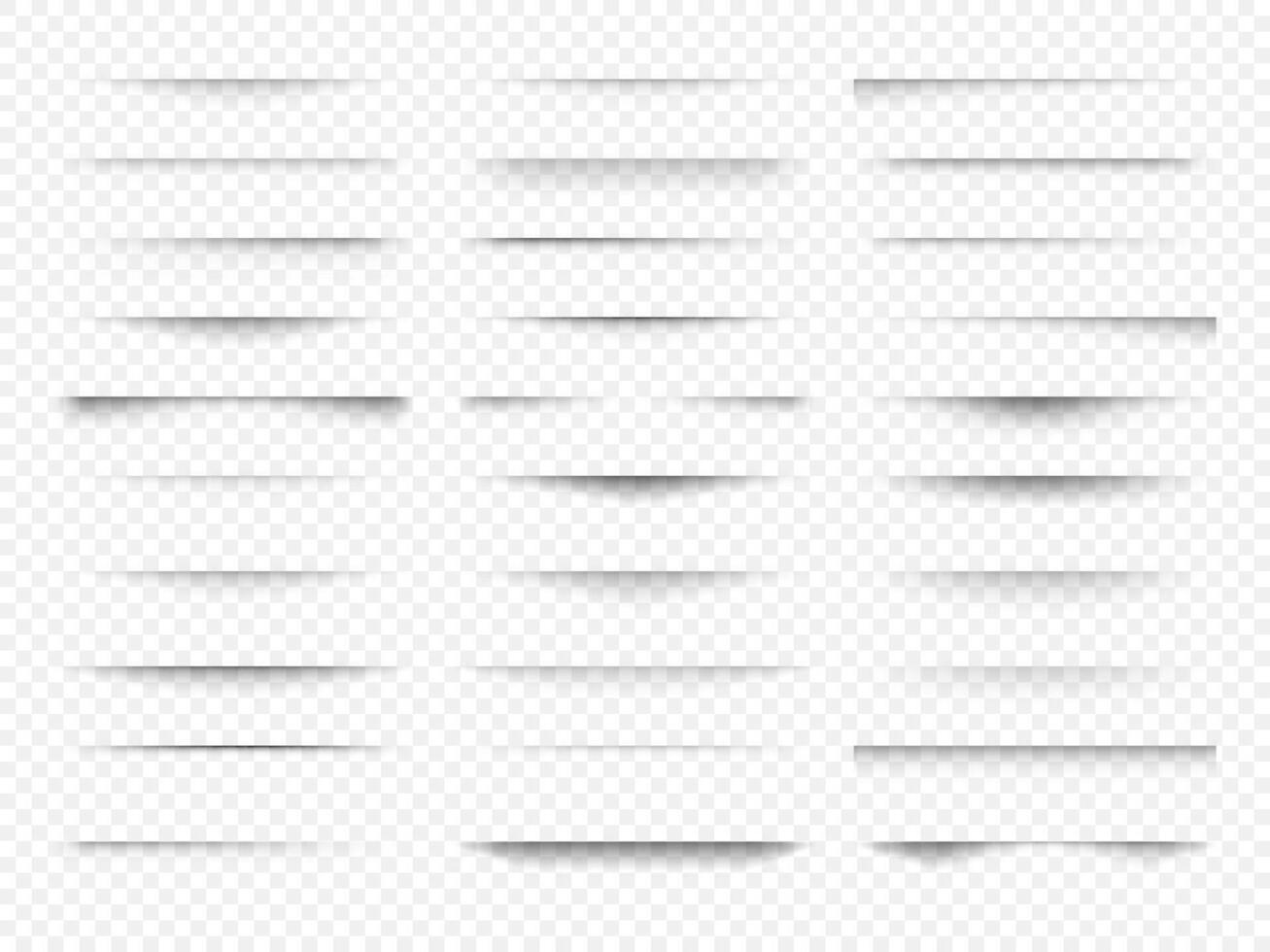 Set of transparent shadow with soft edges. Realistic shadow effect isolated on transparent background different shapes. Vector illustration