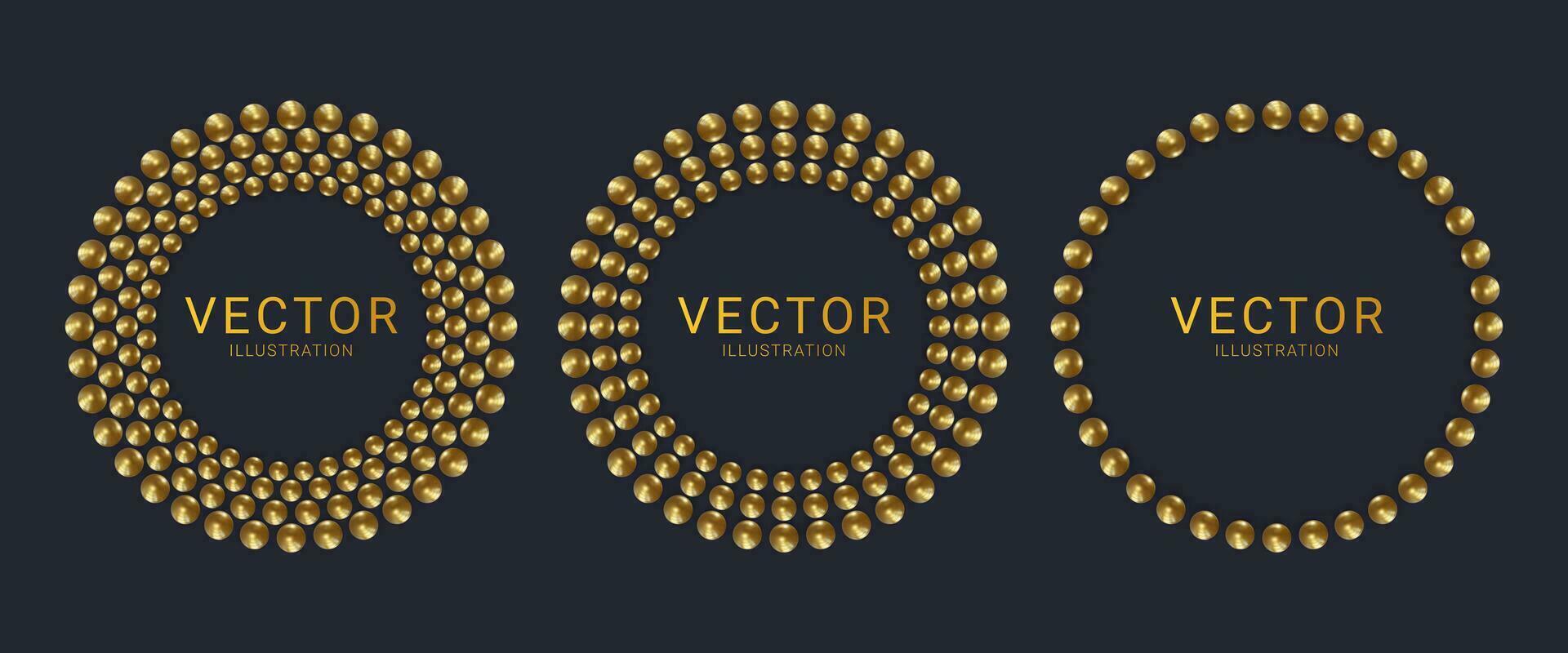 Set of vector golden balls. Circle frames with place for your content. Luxury elegant circles banners