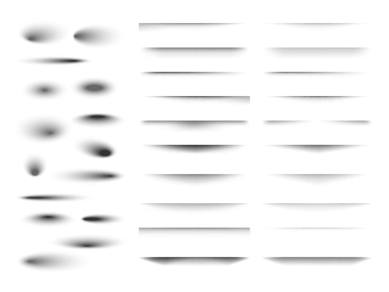 Set of transparent shadow with soft edges. Realistic shadow effect isolated on transparent background different shapes. Vector illustration