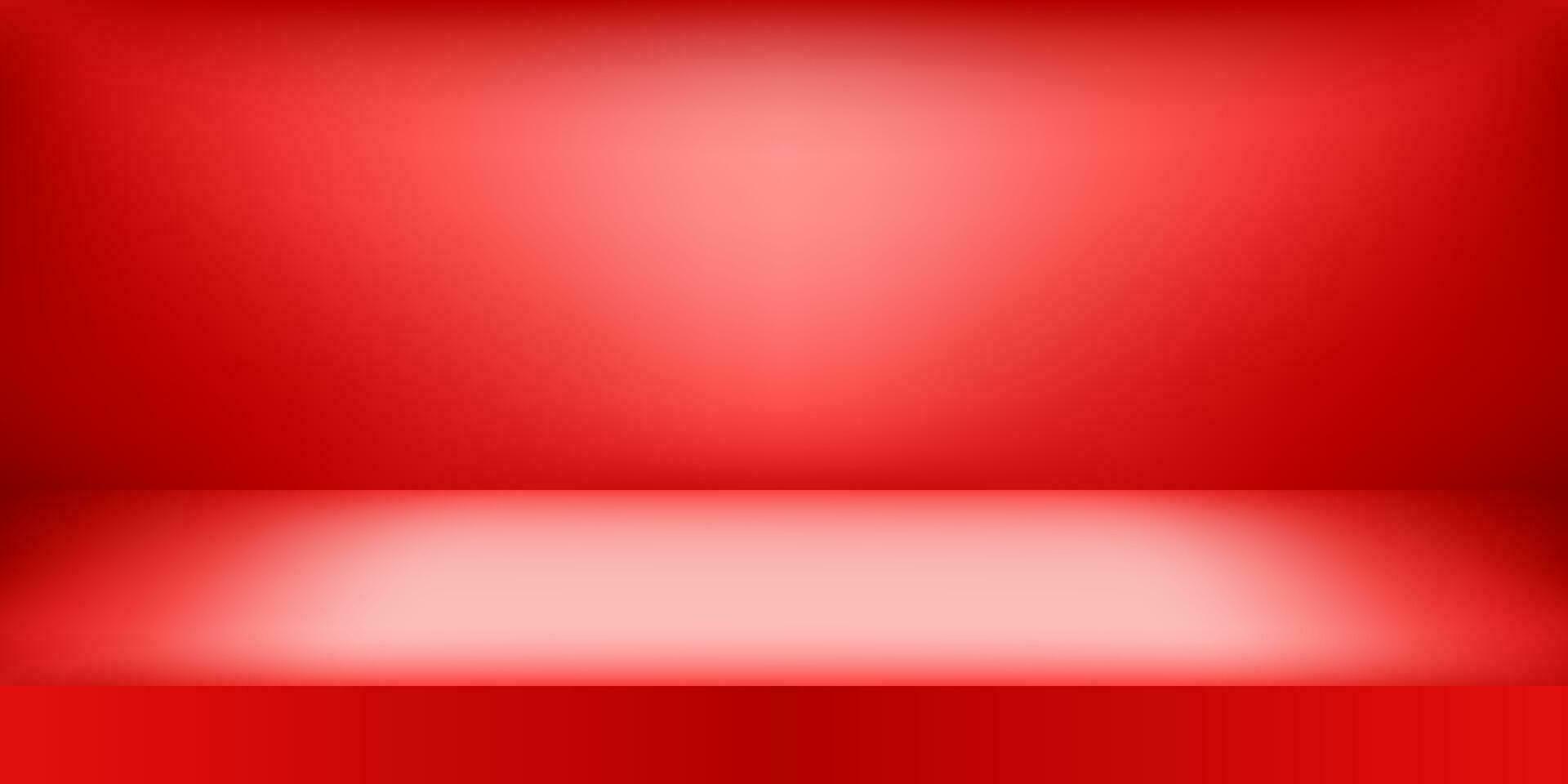 Empty red color studio. Room background, product display with copy space for display of content design. Vector illustration