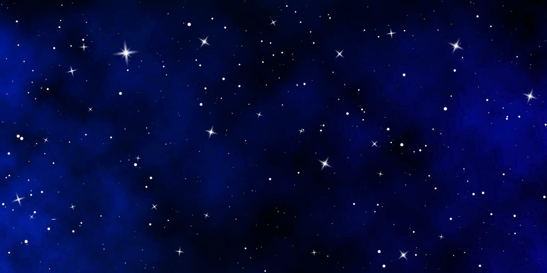 Dark night sky. Starry sky color background. Infinity space with shiny stars. Vector illustration