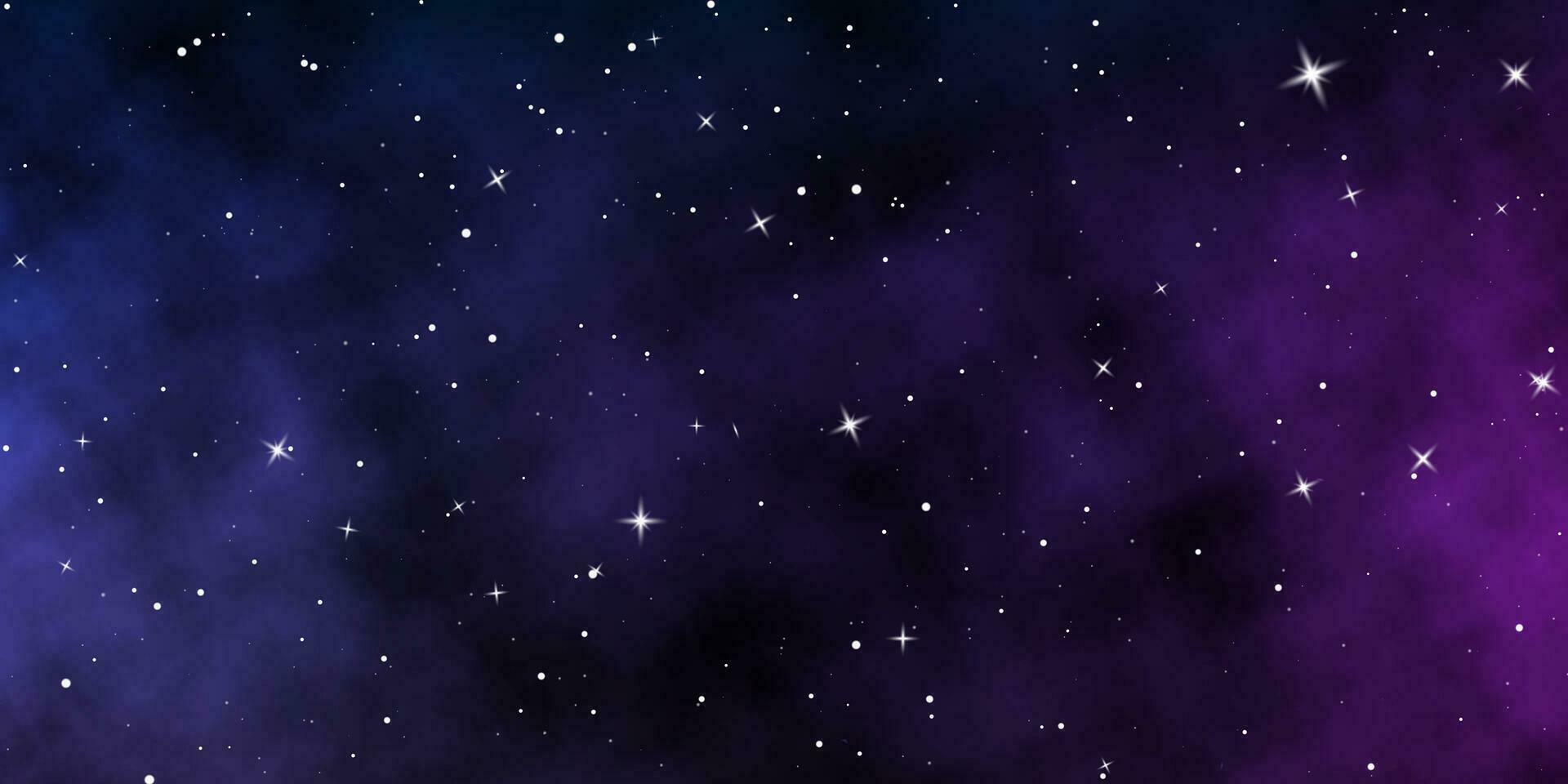 Dark night sky. Starry sky color background. Infinity space with shiny stars. Vector illustration