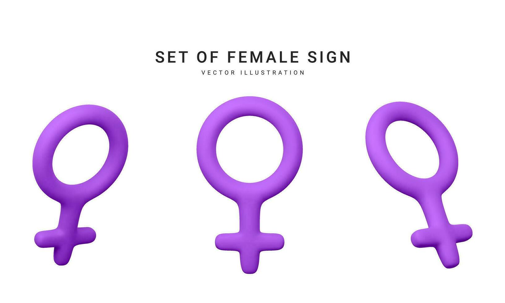 Set of 3d realistic female symbol isolated on white background. Renderings gender icon. Vector illustration