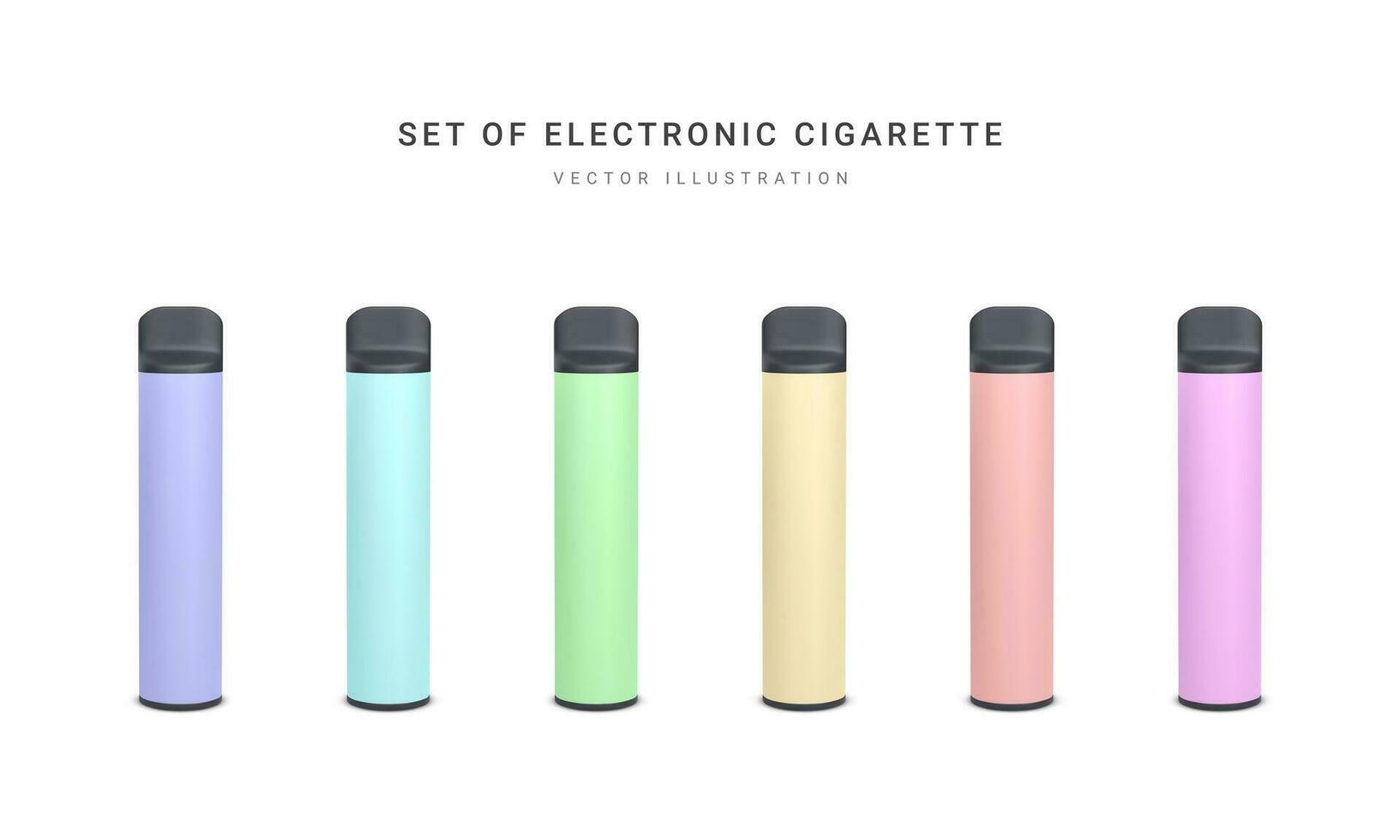 Set of 3d realistic disposable electronic cigarette isolated on white background. Modern smoking, vaping and nicotine with different flavors. Vector illustration