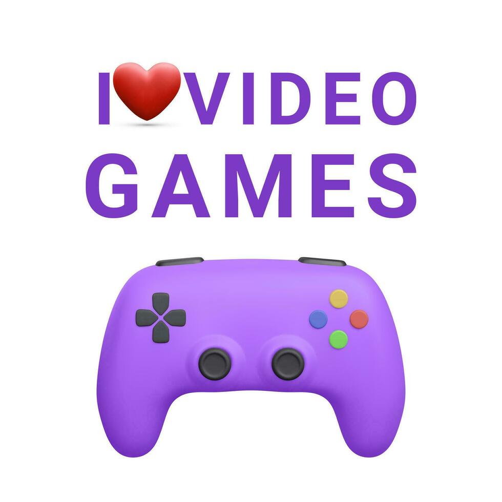 3d realistic gamepad isolated on white background. I love video games. Vector illustration