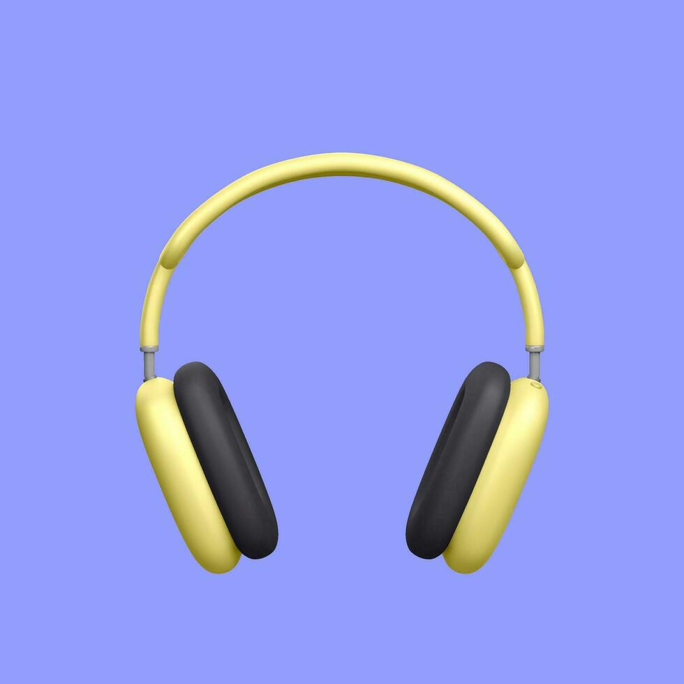 3d realistic gold headphones isolated on blue background. Banner for advertising wireless earphones. Vector illustration