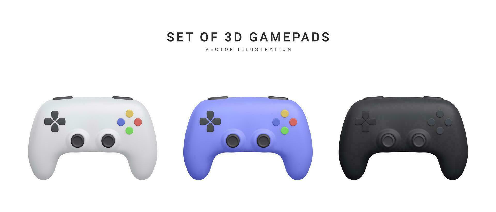 Set of 3d realistic gamepads isolated on white background. Video games concept. Vector illustration