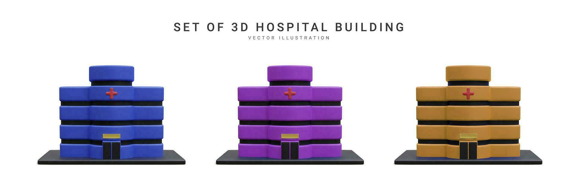 conjunto de 3d realista hospital edificio aislado en blanco antecedentes. cuidado de la salud diseño concepto. vector ilustración