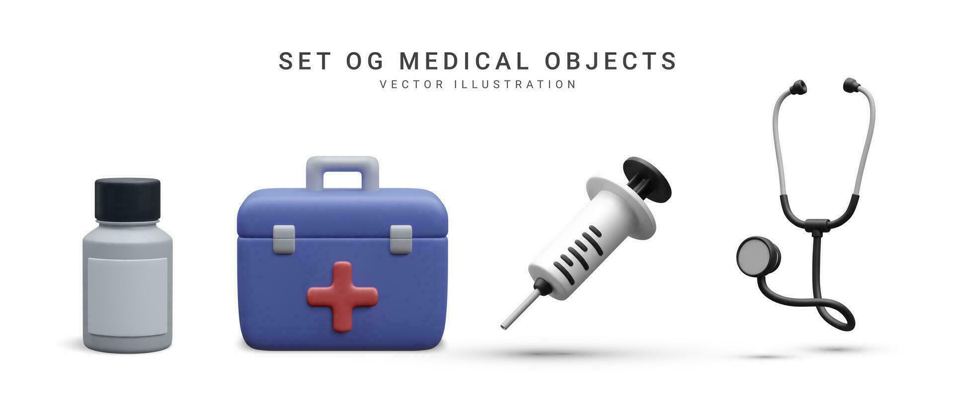 Set of 3d realistic medical objects isolated on white background. Vector illustration