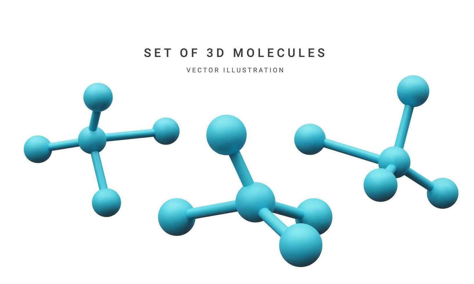 Set of 3d realistic abstract molecules isolated on white background. Medicine, biology, chemistry and science concept in cartoon style. Vector illustration