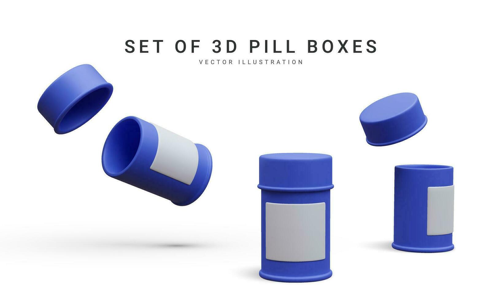 Set of 3d realistic pill box isolated on white background. Vector illustration