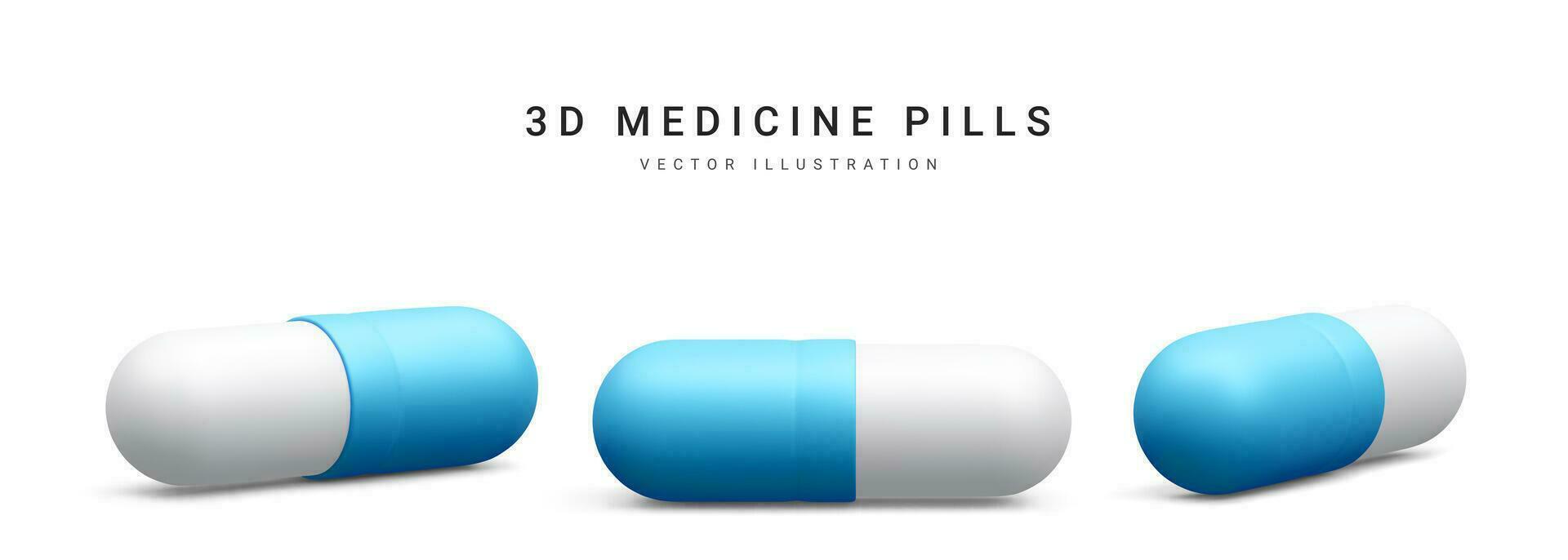 Set of 3d realistic capsule pills isolated on white background. Medicine and drugs. Vector illustration