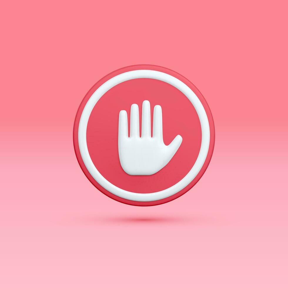 3d realistic stop sign isolated light background. Hand stop symbol. Traffic stop. Symbol of restricted and dangerous. Vector illustration