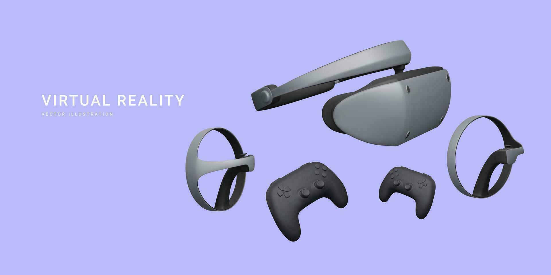 3d realistic virtual reality glasses, gamepads and gaming controller isolated on light background. Time to game concept. Vector illustration