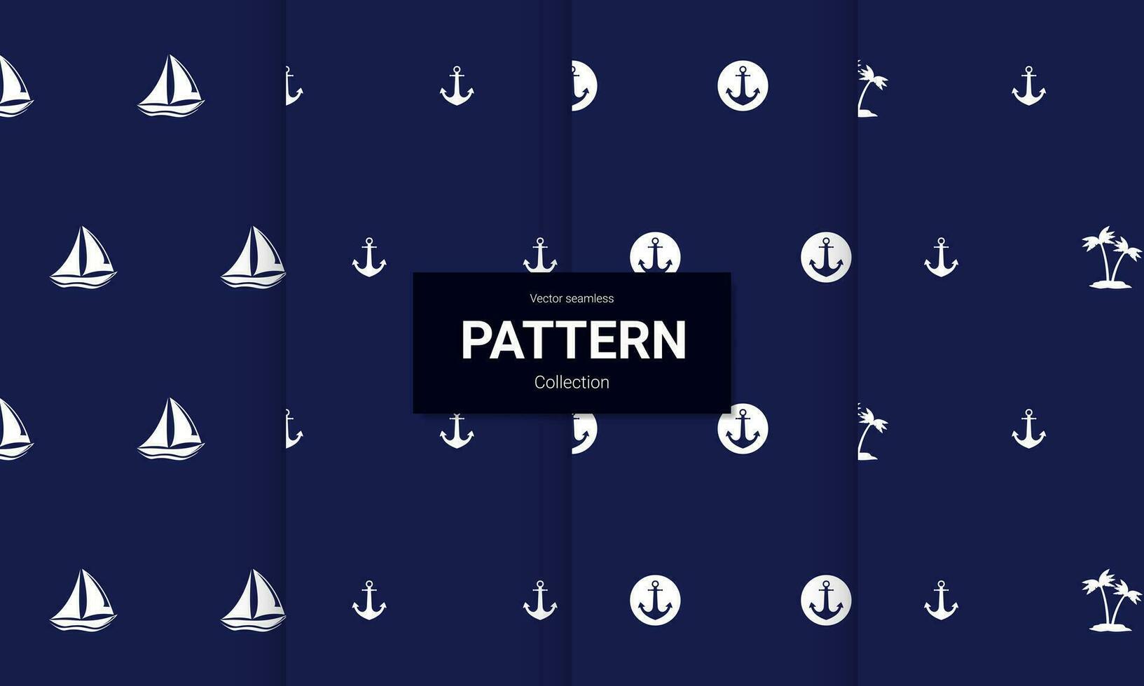 Set of  blue nautical seamless patterns on white background. Vector seamless texture