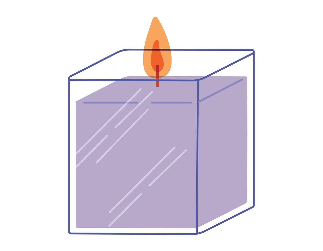 vector plano aislado aromático decorativo vela en el forma de un cubo, con fuego, en un vaso candelero.