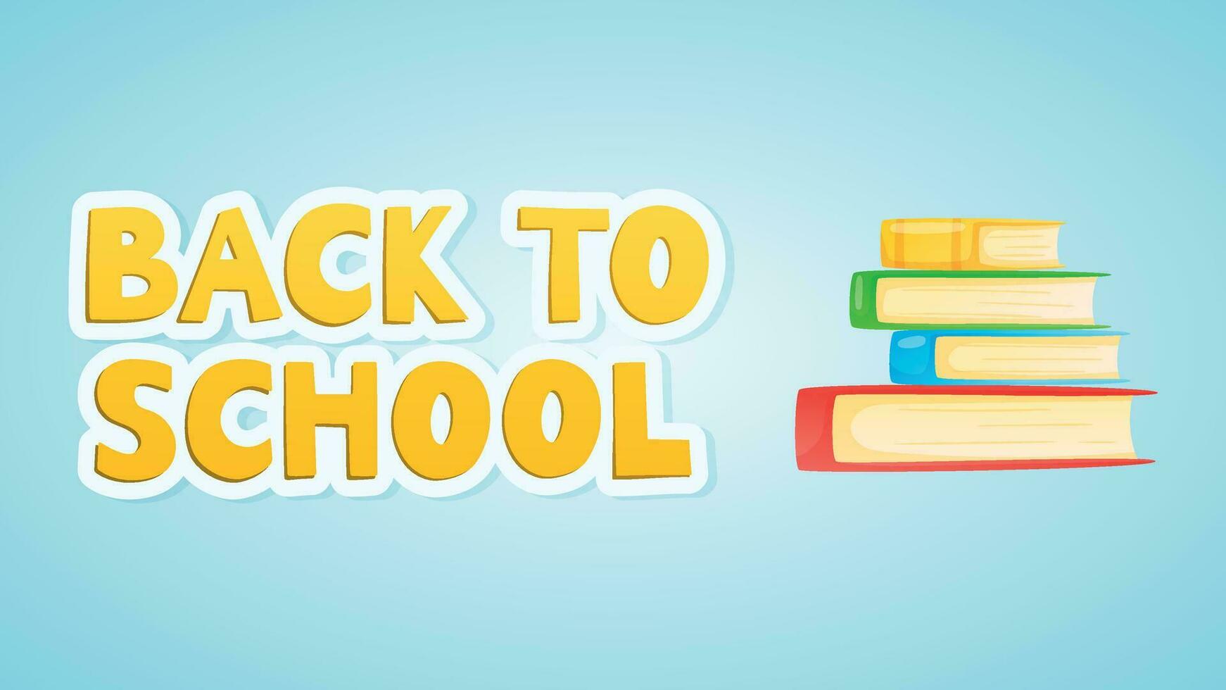 Cartoon text back to school, stack of books or textbooks. Vector educational kids banner.