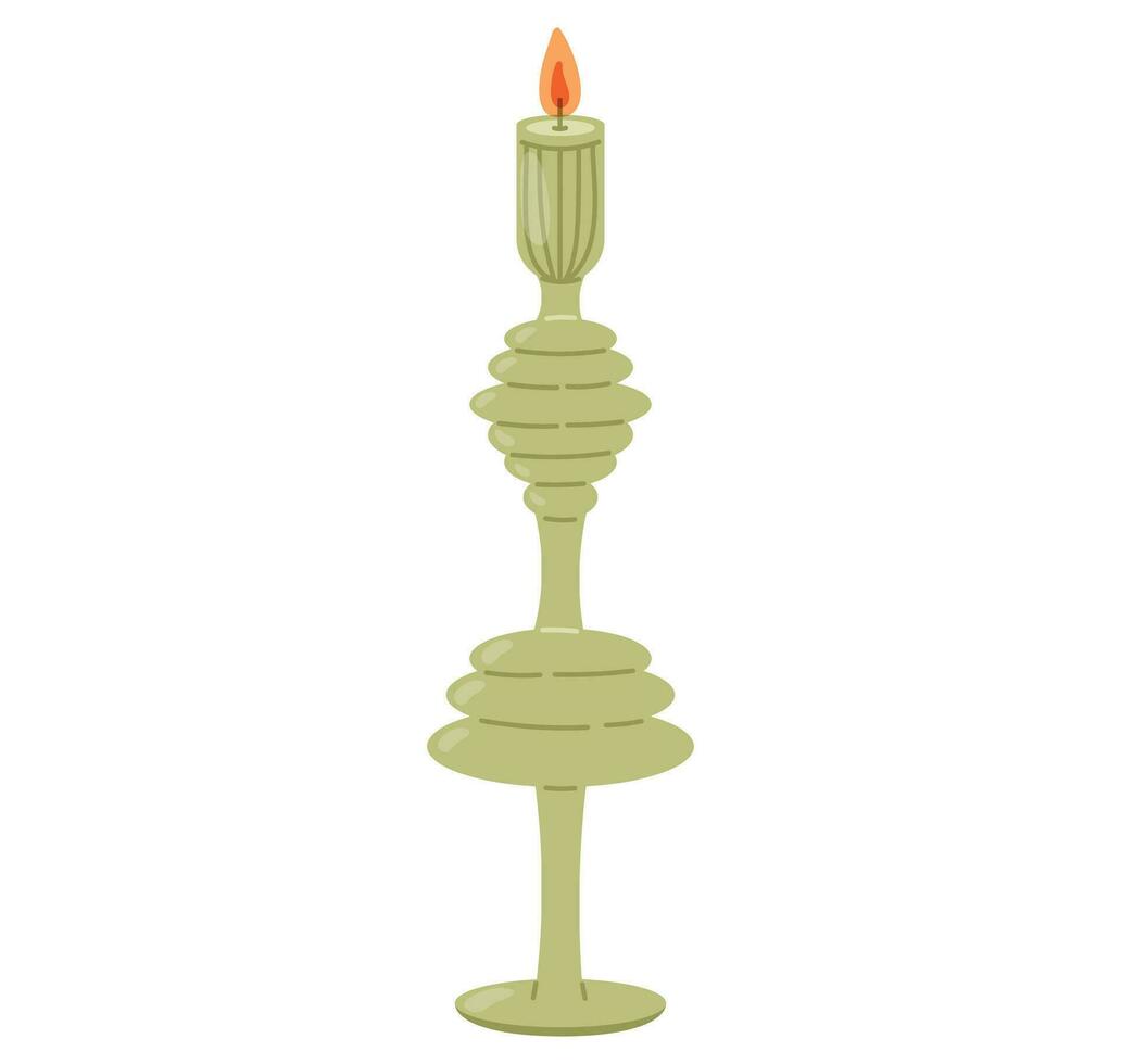 Vector isolated vintage victorian flat decorative candlestick with scented candle.