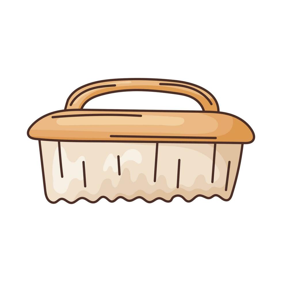 Vector isolated illustration of cleaning and washing brush icon with handle. Household equipment.
