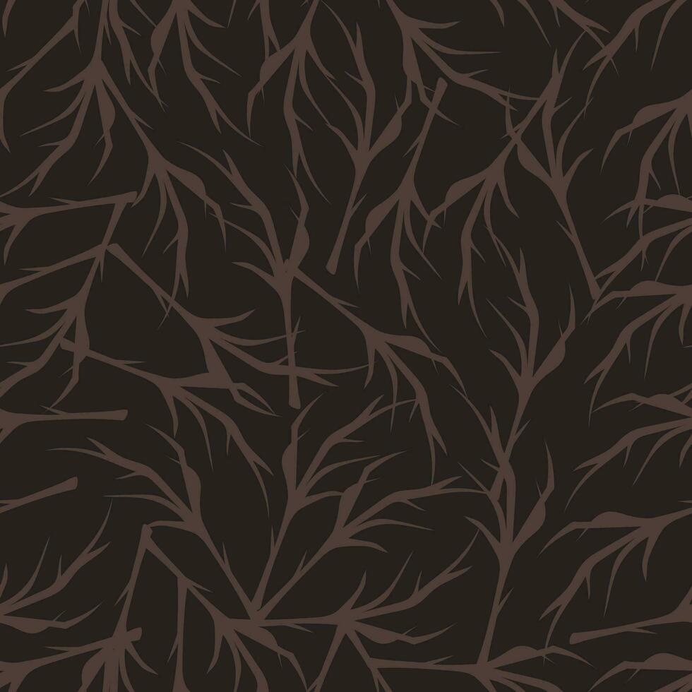 Seamless vector dark pattern with dry branches and twigs of a tree.