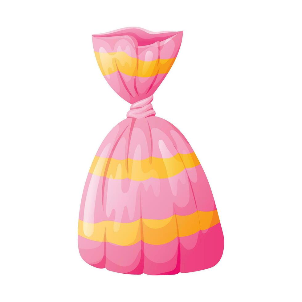 Vector cartoon isolated illustration of candy wrapped in shiny pink foil packaging.