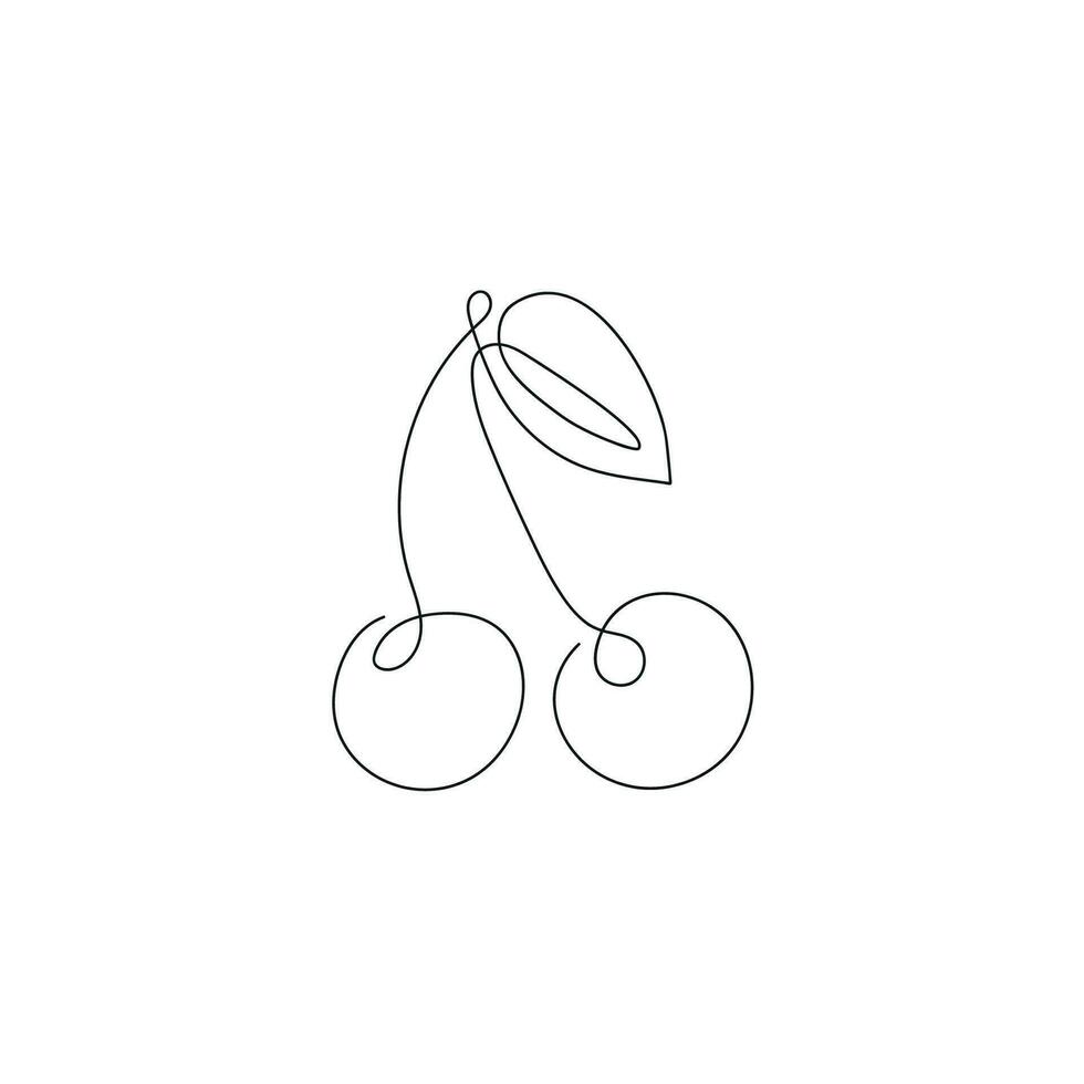 Cherry drawn in one continuous line. One line drawing, minimalism. Vector illustration.