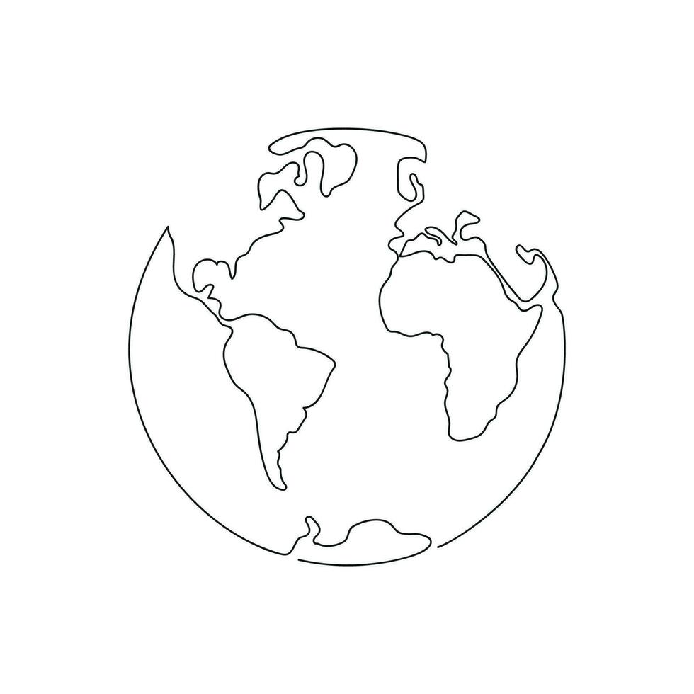Planet Earth drawn in one continuous line. One line drawing, minimalism. Vector illustration.