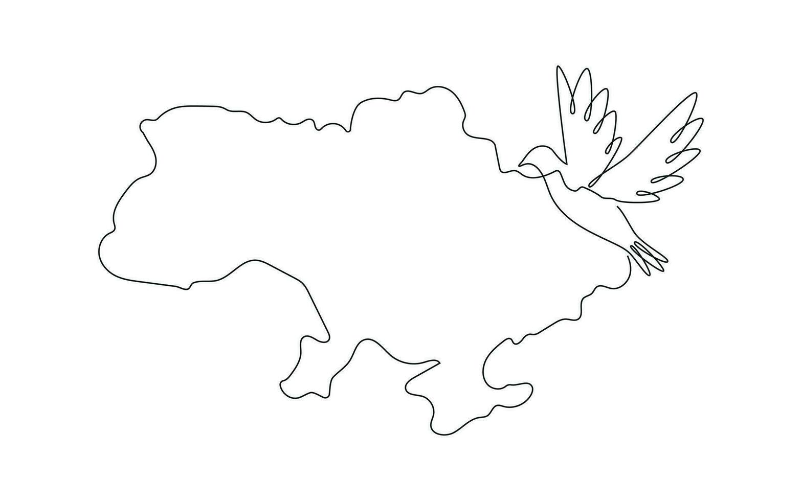 mapa de Ucrania con paloma dibujado en uno continuo línea. uno línea dibujo, minimalismo vector ilustración.