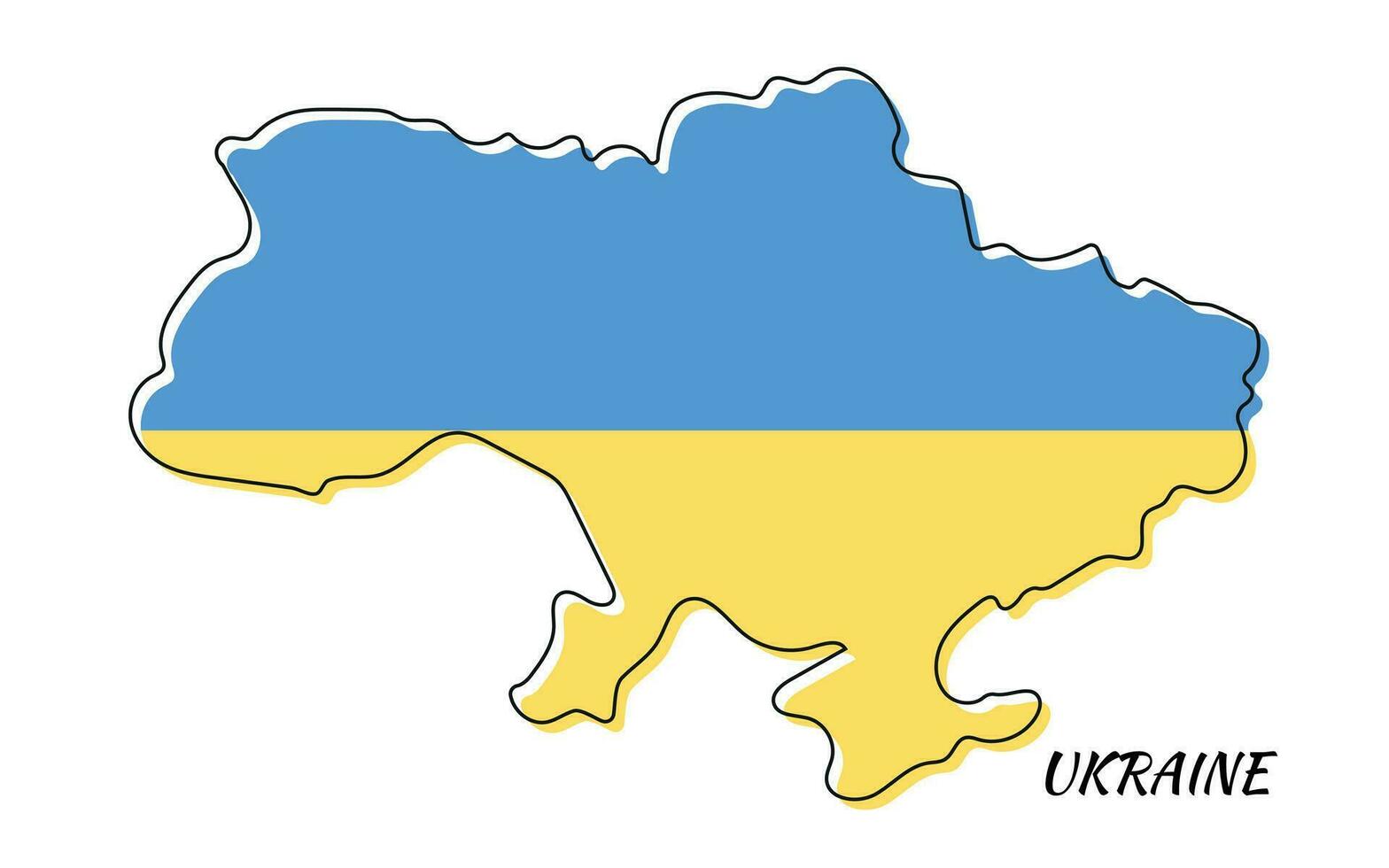 Map of Ukraine in colors of flag drawn in one continuous line. One line drawing, minimalism. Vector illustration.