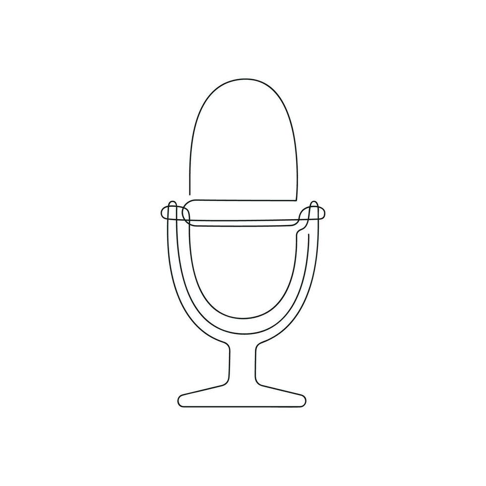 Podcast microphone drawn in one continuous line. One line drawing, minimalism. Vector illustration.