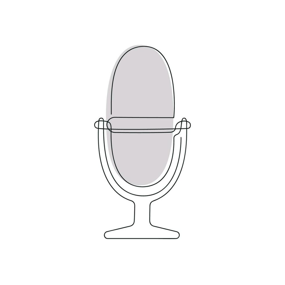 Podcast microfone drawn in one continuous line in color. One line drawing, minimalism. Vector illustration.