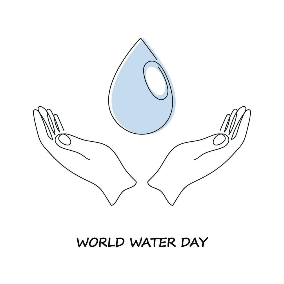 World water day card drawn in one continuous line. One line drawing, minimalism. Vector illustration.