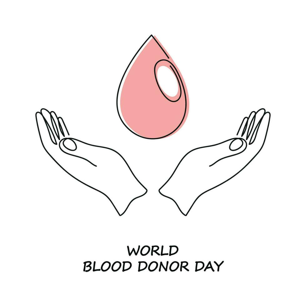 World blood donors day card drawn in one continuous line. One line drawing, minimalism. Vector illustration.