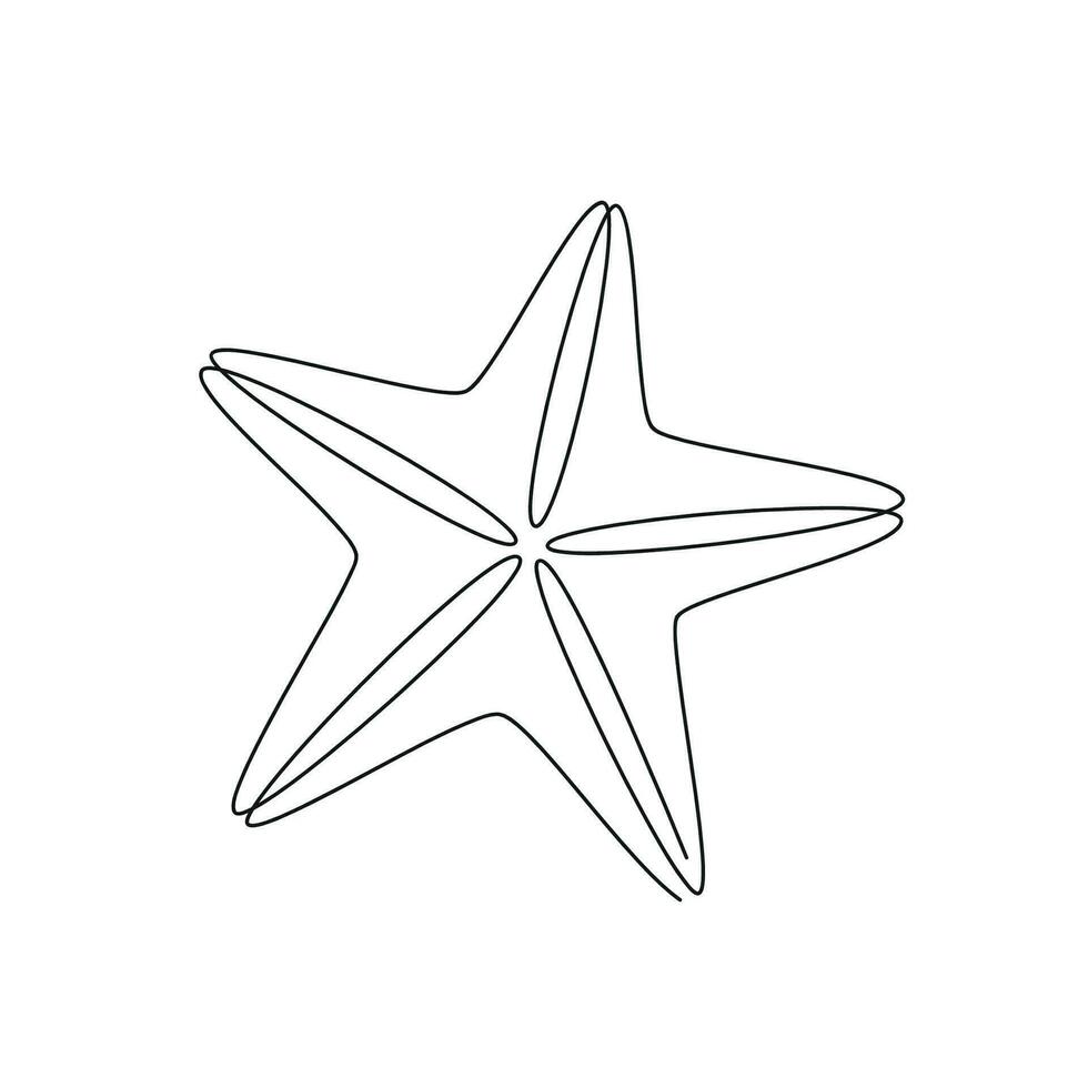 estrella de mar dibujado en uno continuo línea. uno línea dibujo, minimalismo vector ilustración.