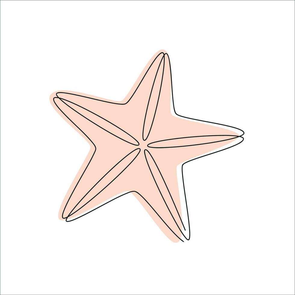 estrella de mar dibujado en uno continuo línea en color. uno línea dibujo, minimalismo vector ilustración.