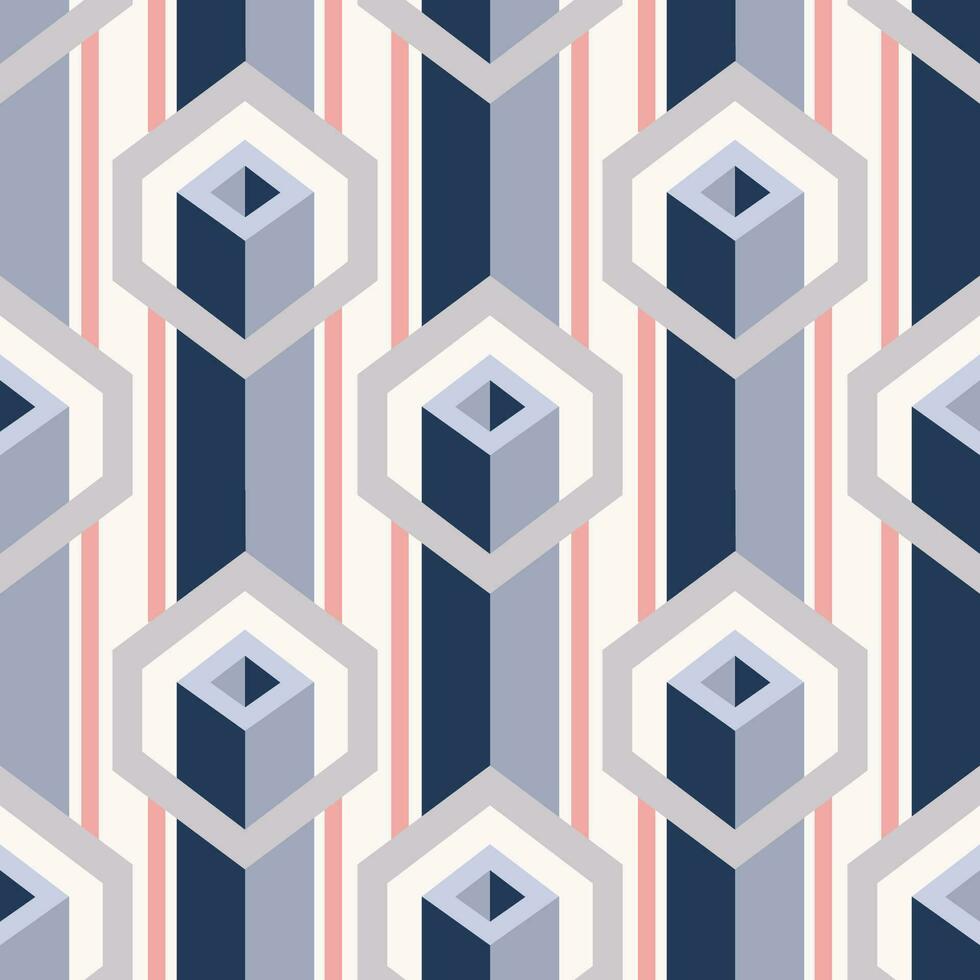 Abstract geometric stripes pattern. Isometric cube with 3d square shape seamless pattern. Abstract geometric pattern use for fabric, textile, home decoration elements, upholstery, wrapping, etc vector