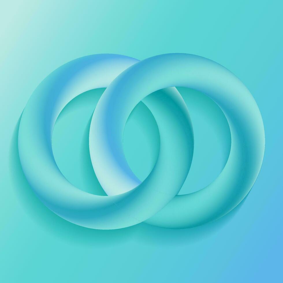 3d abstract gradient wallpaper, background. Two linked rings. Blue circles. Banner, poster. Vector illustration.