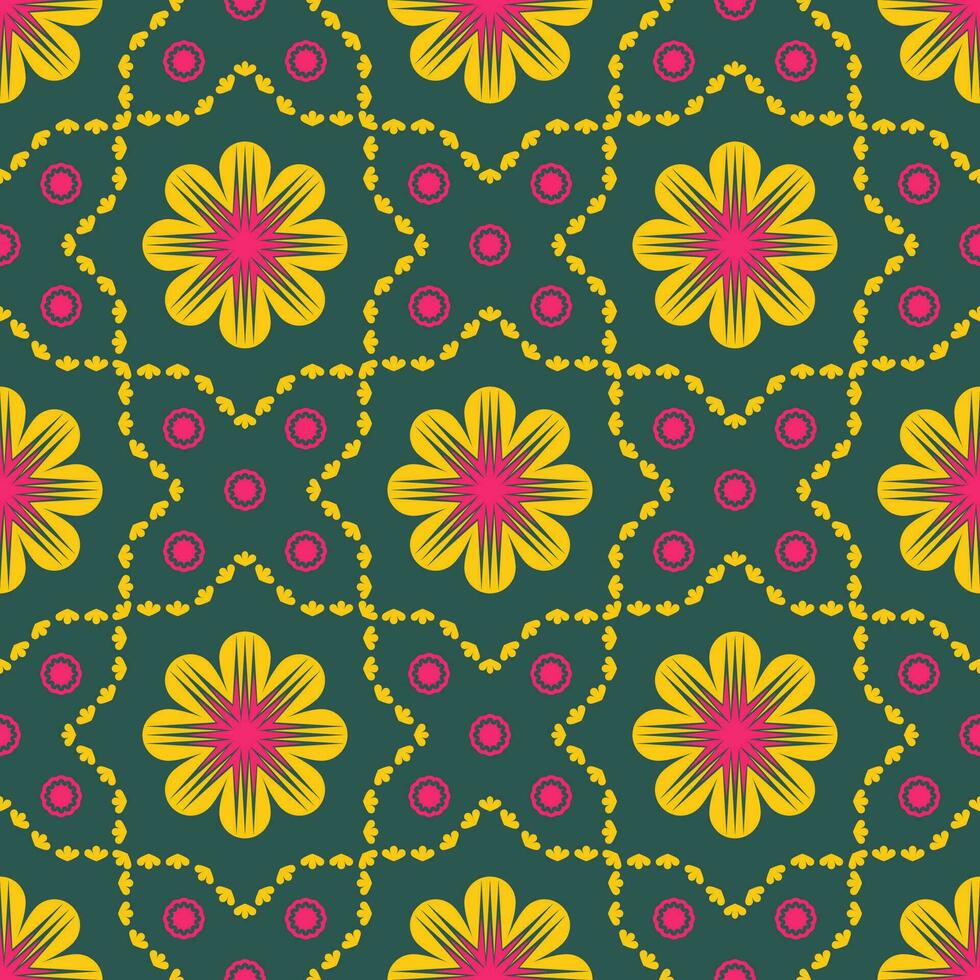 Ethnic colorful floral geometric pattern. Geometric floral shape seamless pattern background. Ethnic embroidery surface pattern design use for fabric, textile, home decoration elements, etc. vector