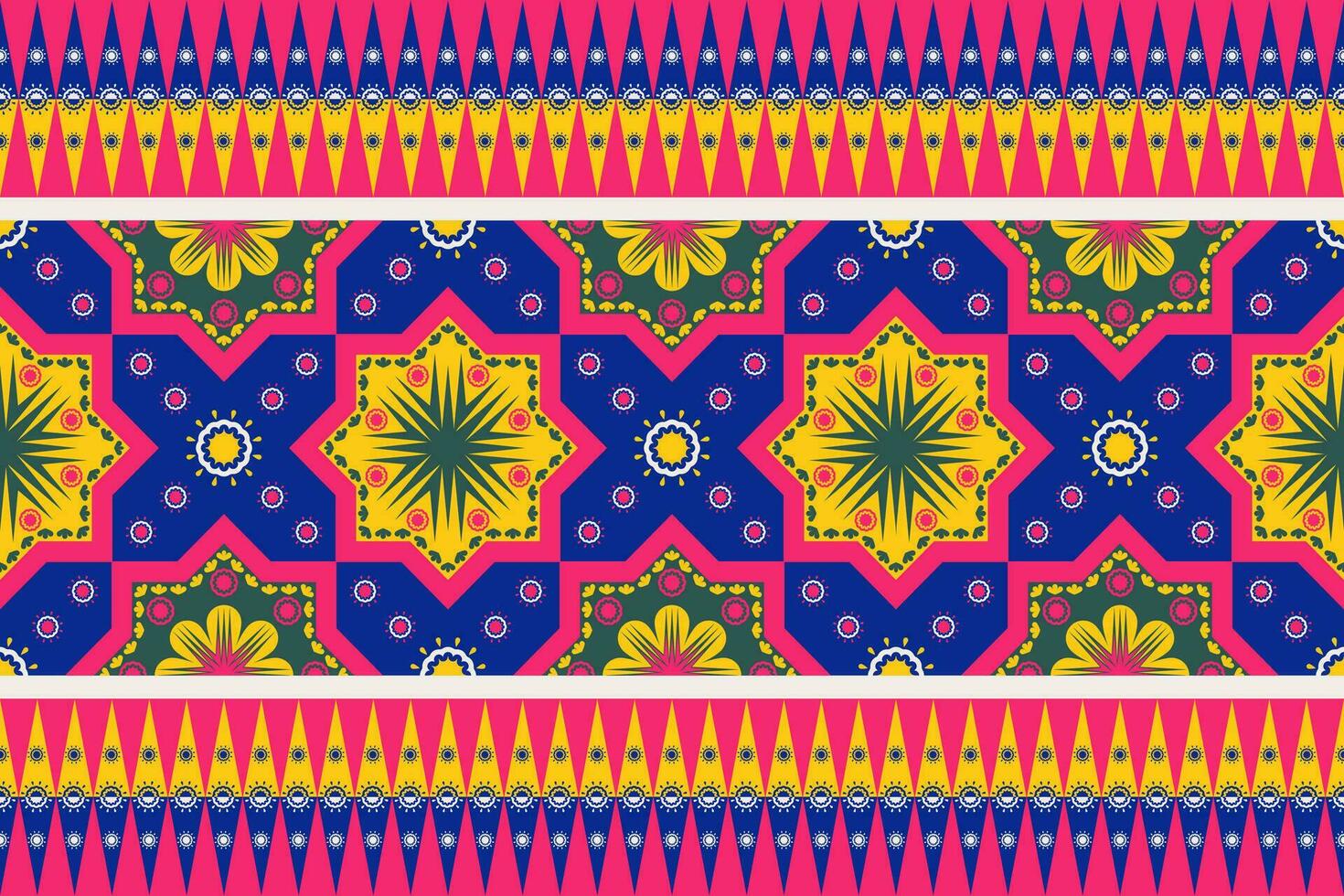 Ethnic traditional colorful geometric pattern. Ethnic geometric floral shape seamless pattern traditional style. Colorful ethnic pattern use for textile border, cushion, carpet, wallpaper, etc. vector